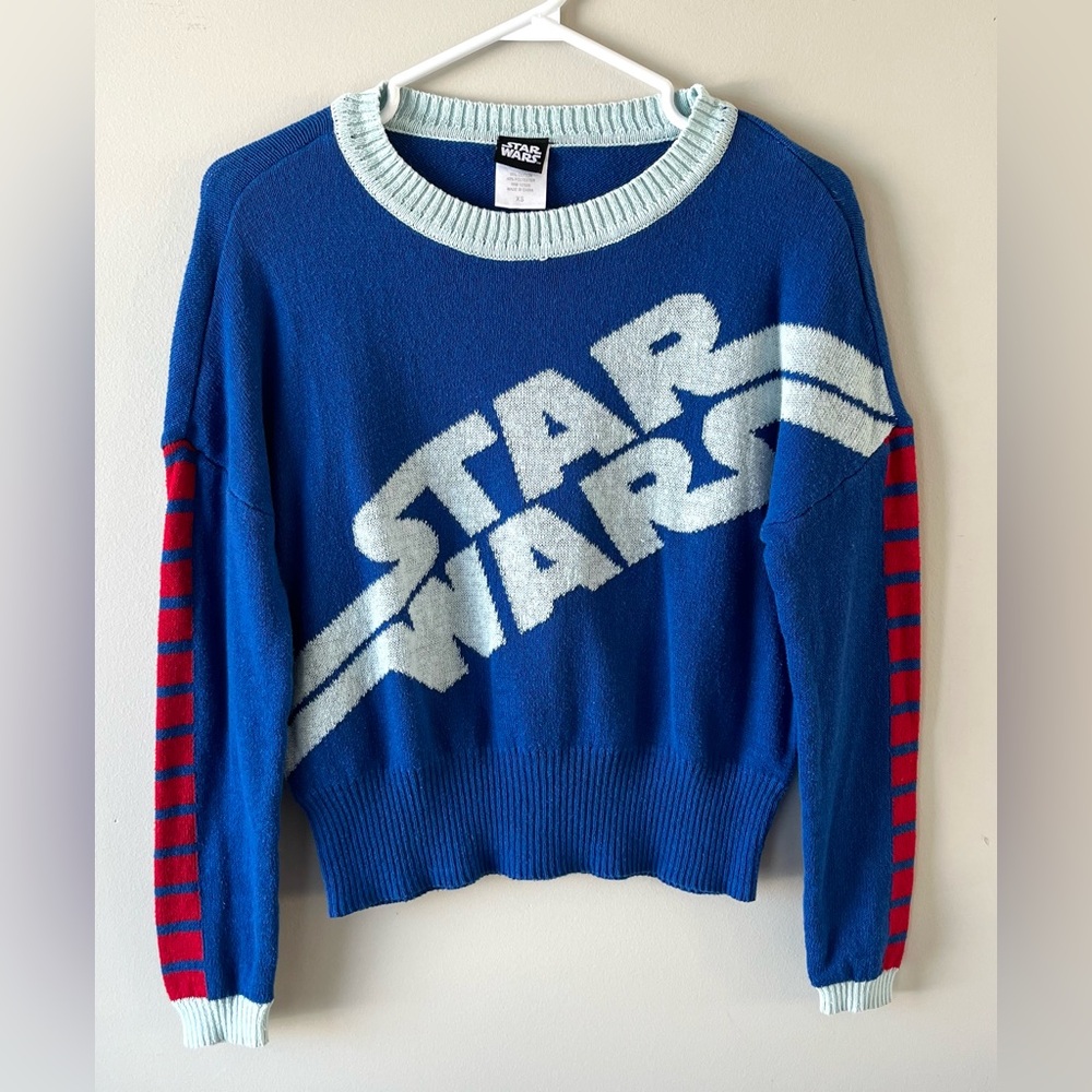 Star Wars Knit Sweater XS (JRs sizing) Blue/Red Crewneck - 90s Nostalgic